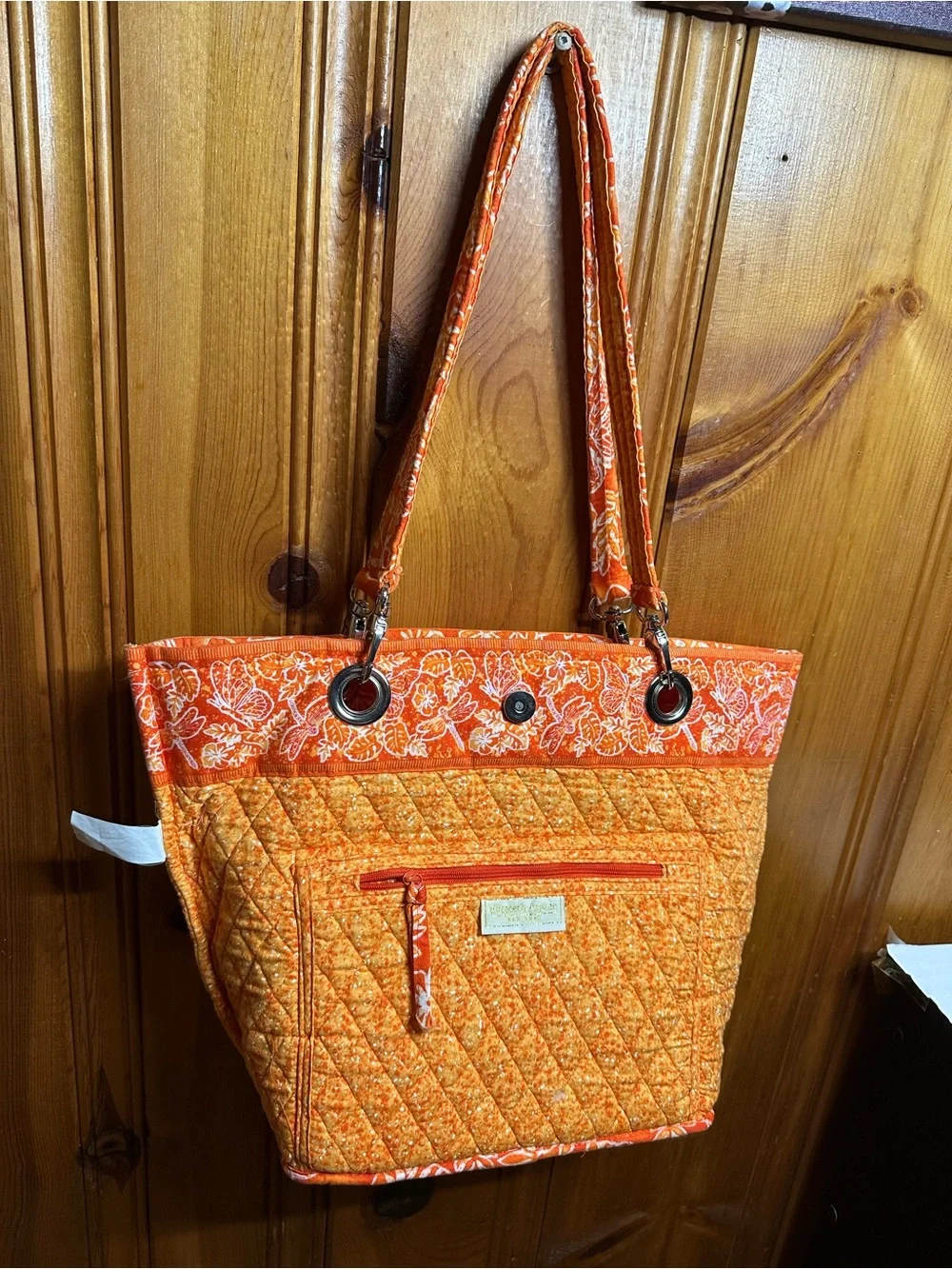 Quilted Orange Floral-Trim Tote Bag - Women's Shoulder Tote - Picture 13 of 14